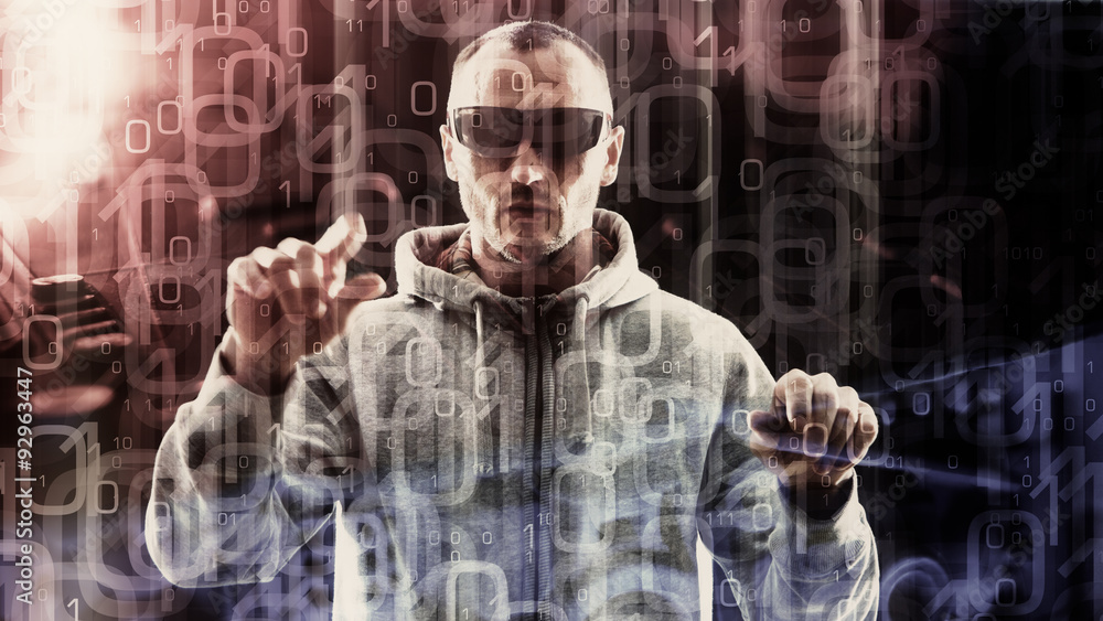 Fototapeta premium Hacker cyber attack, zero one abstract background
