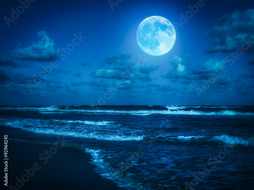 Fototapeta Naklejka Na Ścianę i Meble -  Beach at midnight with a full moon