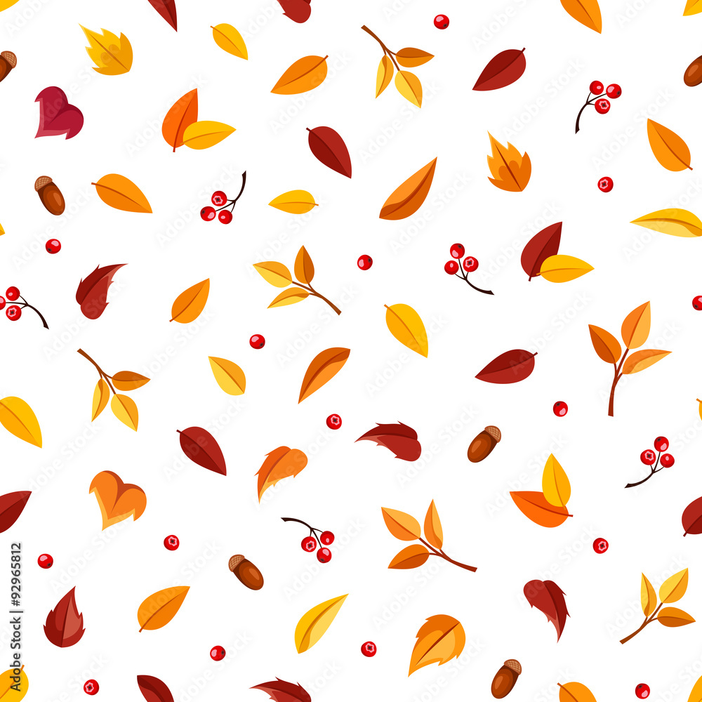 Seamless pattern with small autumn leaves on white. Vector illustration. Seamless pattern with small autumn leaves on white. Vector illustration.