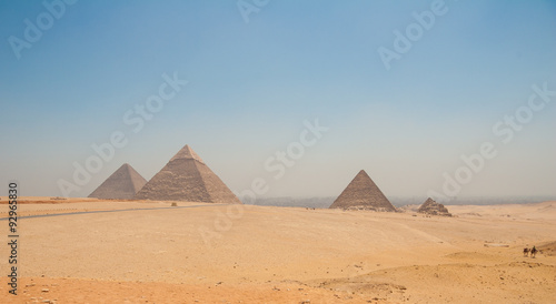 Pyramids of Giza  Cairo  Egypt and camels in the foreground