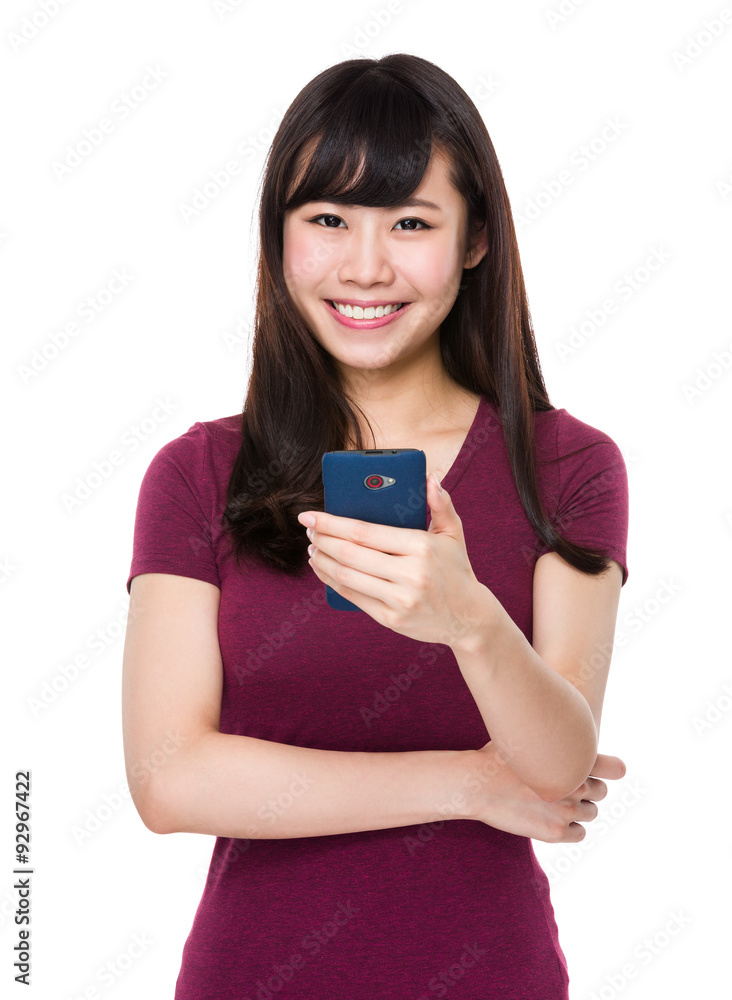 Asian Woman using mobile phone text message Asian Woman using mobile phone text message