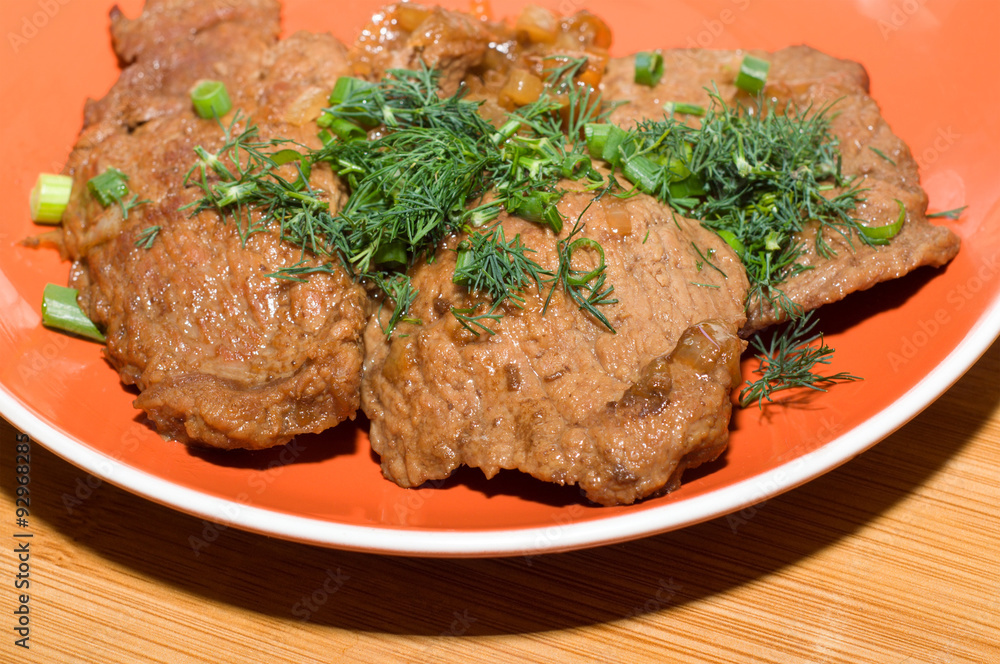 grilled meat and fresh herbs