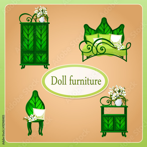 Green eco dollhouse furniture, set of four objects