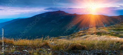  Beautiful panoramic landscape in the mountains at sunrise. #92968687