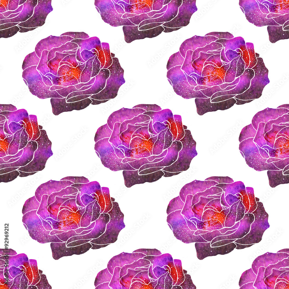 Rose. Seamless pattern with cosmic or galaxy flowers. Hand-drawn Rose. Seamless pattern with cosmic or galaxy flowers. Hand-drawn