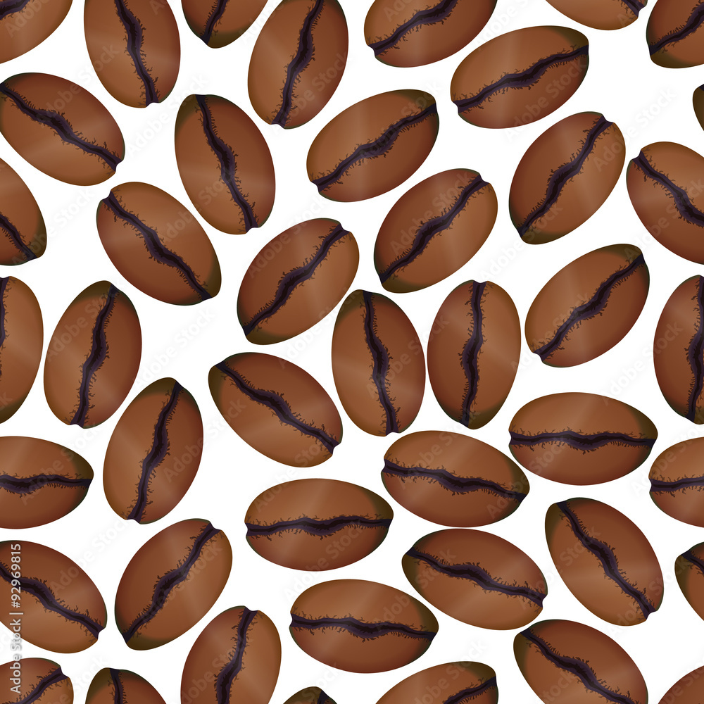 Obraz premium Photorealistic coffee beans on white seamless pattern
