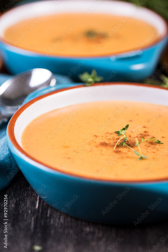 Halloween pumpkin soup with fresh squash Halloween pumpkin soup with fresh squash