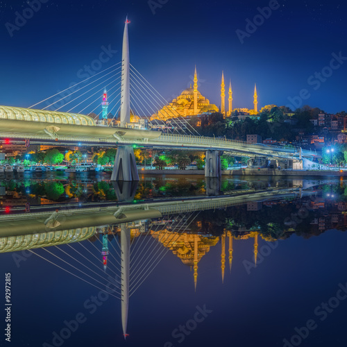 Ataturk bridge, metro bridge at night Istanbul