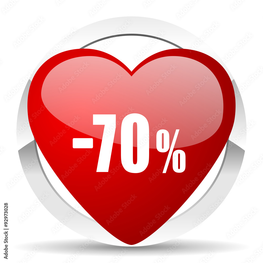 70 percent sale retail red heart valentine icon on white background 70 percent sale retail red heart valentine icon on white background
