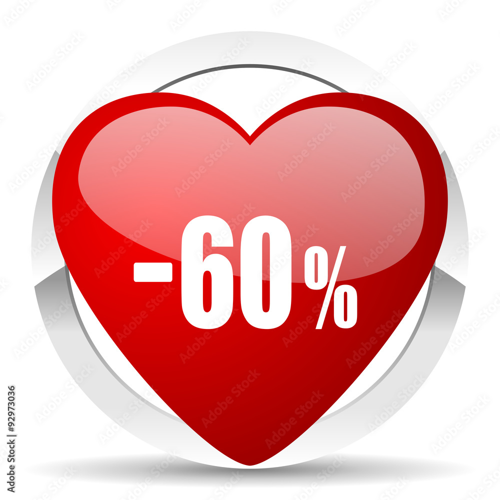 60 percent sale retail red heart valentine icon on white background 60 percent sale retail red heart valentine icon on white background