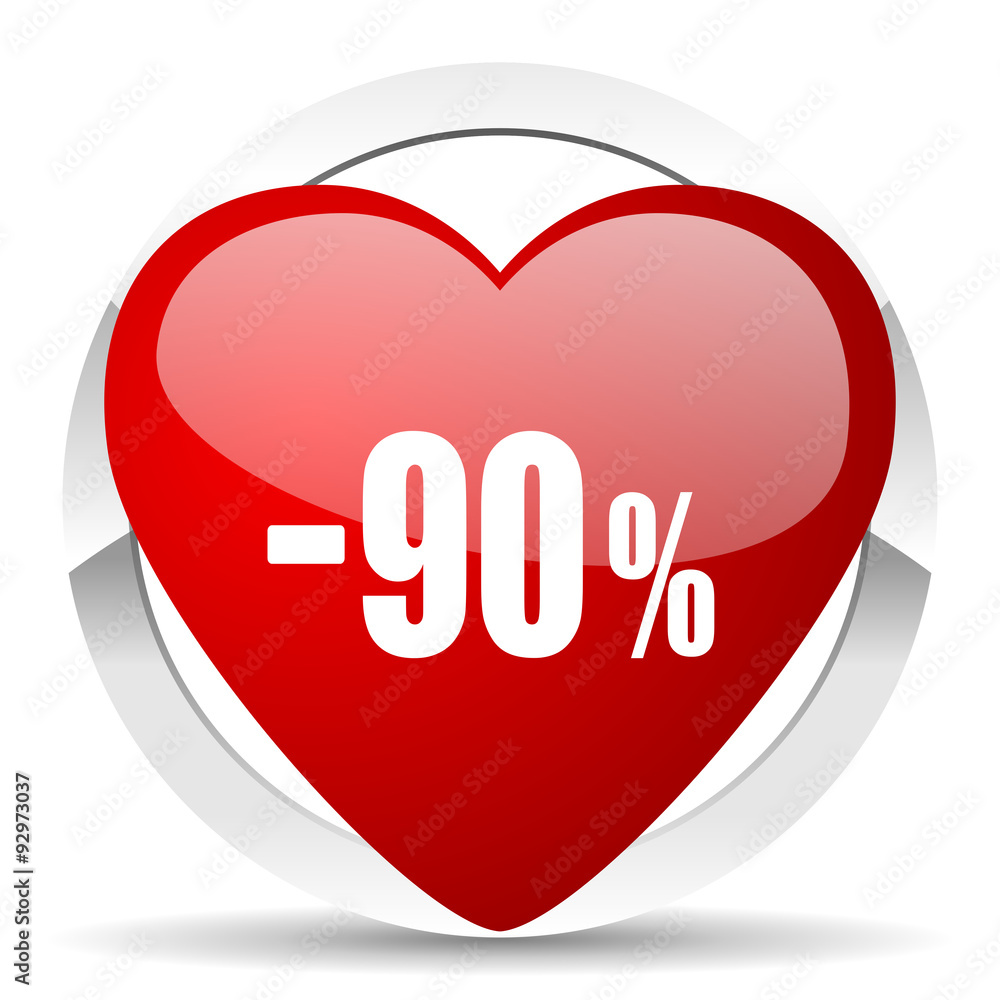 90 percent sale retail red heart valentine icon on white background 90 percent sale retail red heart valentine icon on white background