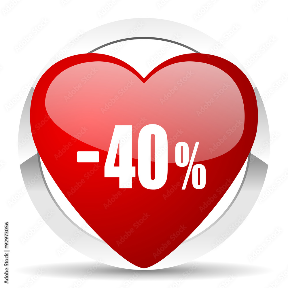 40 percent sale retail red heart valentine icon on white background 40 percent sale retail red heart valentine icon on white background