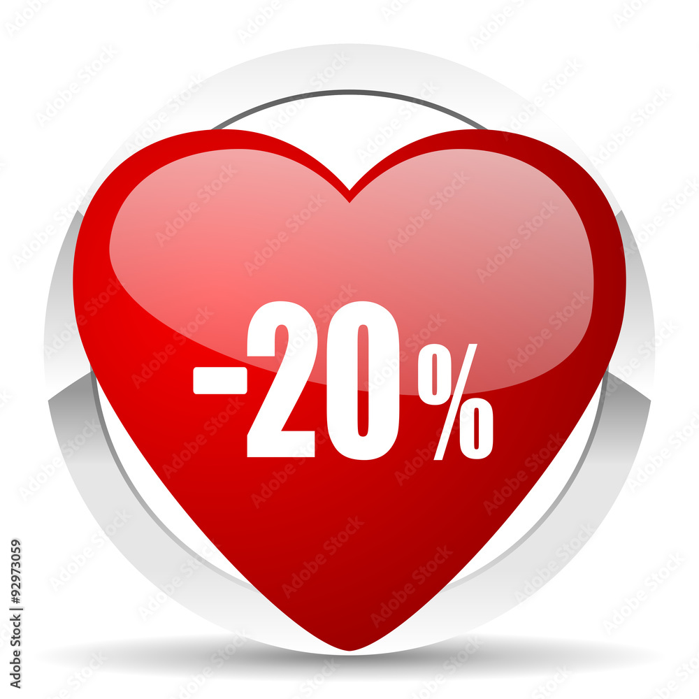 20 percent sale retail red heart valentine icon on white background 20 percent sale retail red heart valentine icon on white background