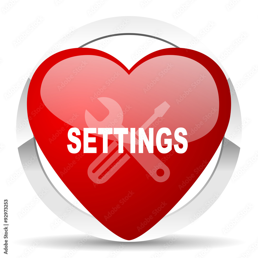 settings red heart valentine icon on white background settings red heart valentine icon on white background