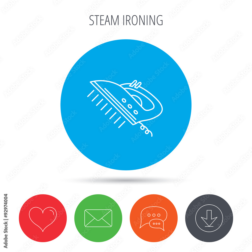 Steam ironing icon. Iron housework tool sign. Steam ironing icon. Iron housework tool sign.