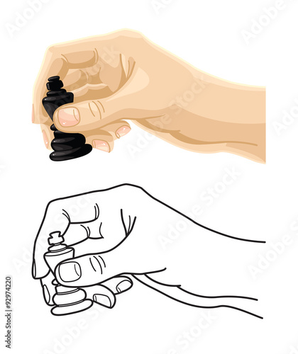 Human hand hold chess figure. Icon set of chess figure