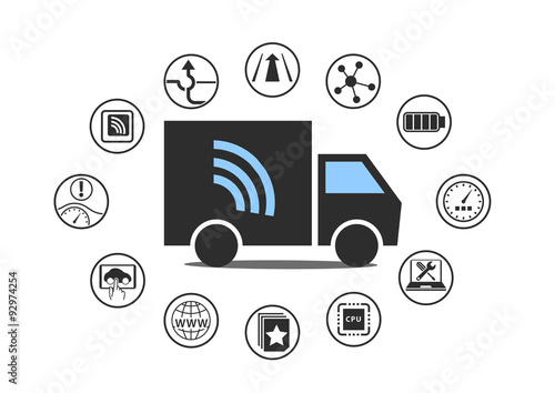 Connected car technology for logistics and trucks. Vector illustration.
