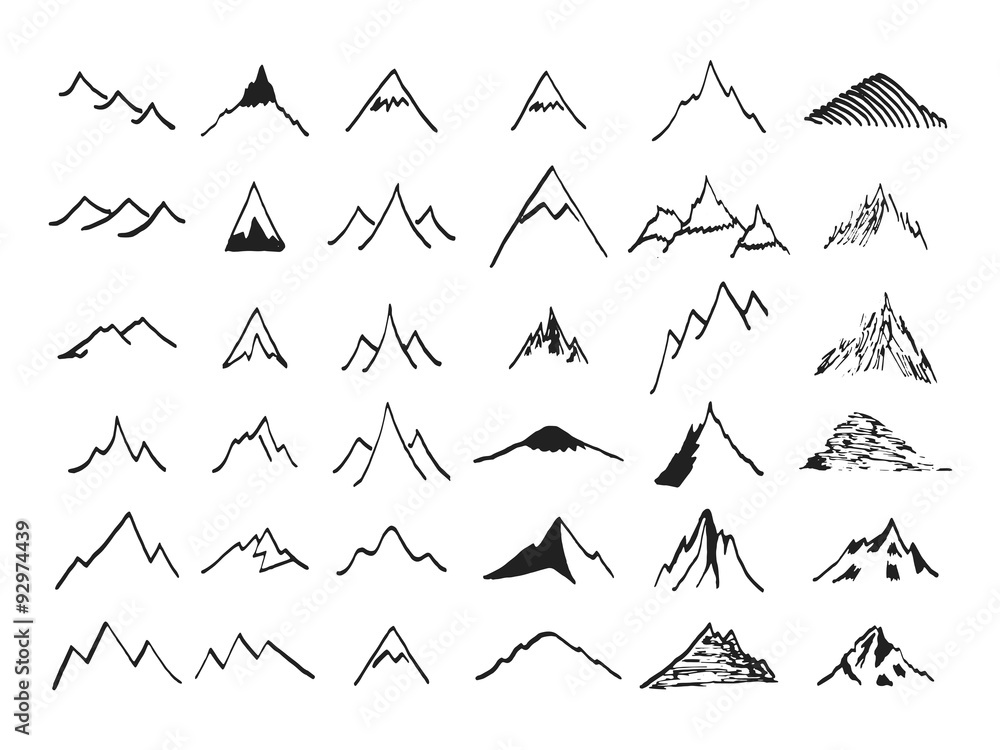 Mountain icons set. Hand drawn