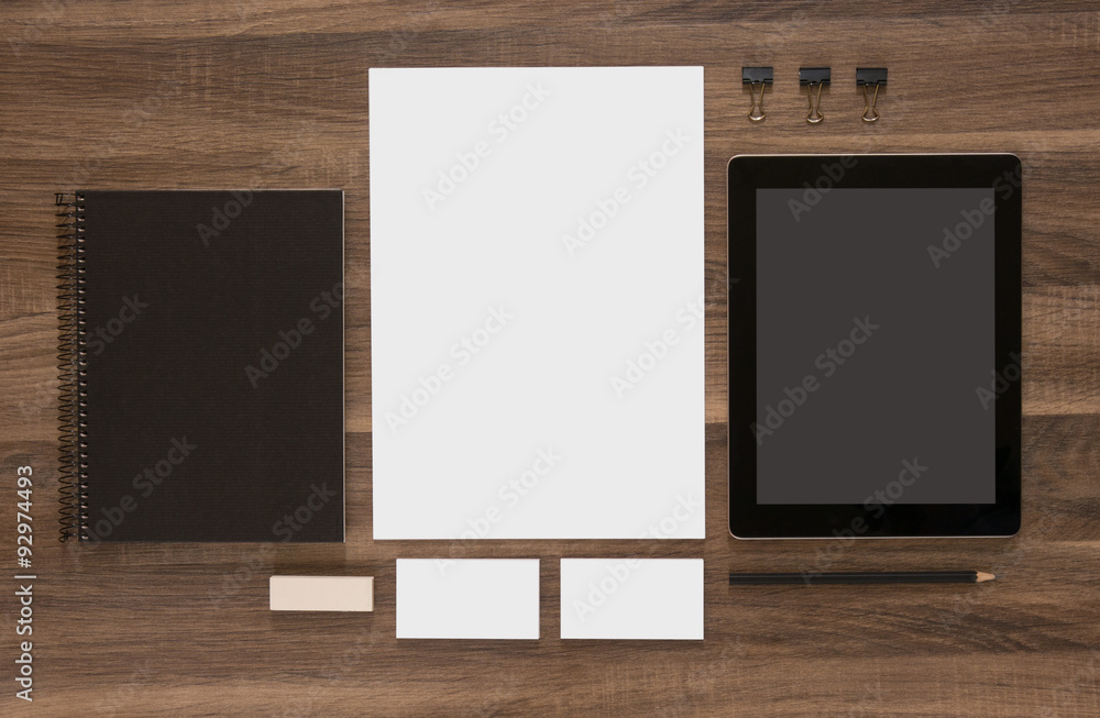 Group of stationery with tablet and business cards. Group of stationery with tablet and business cards.
