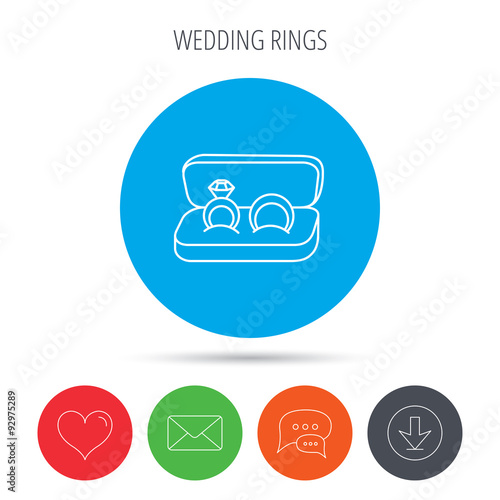 Wedding rings icon. Jewelry with diamond sign.