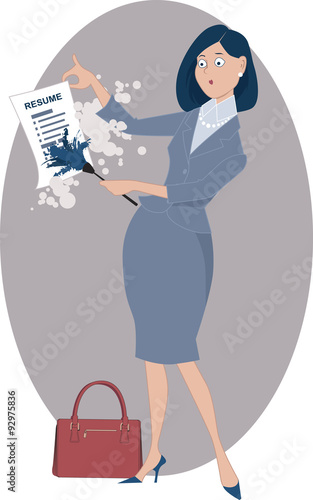 Career woman dusting off her resume, vector illustration, EPS 8, no transparencies