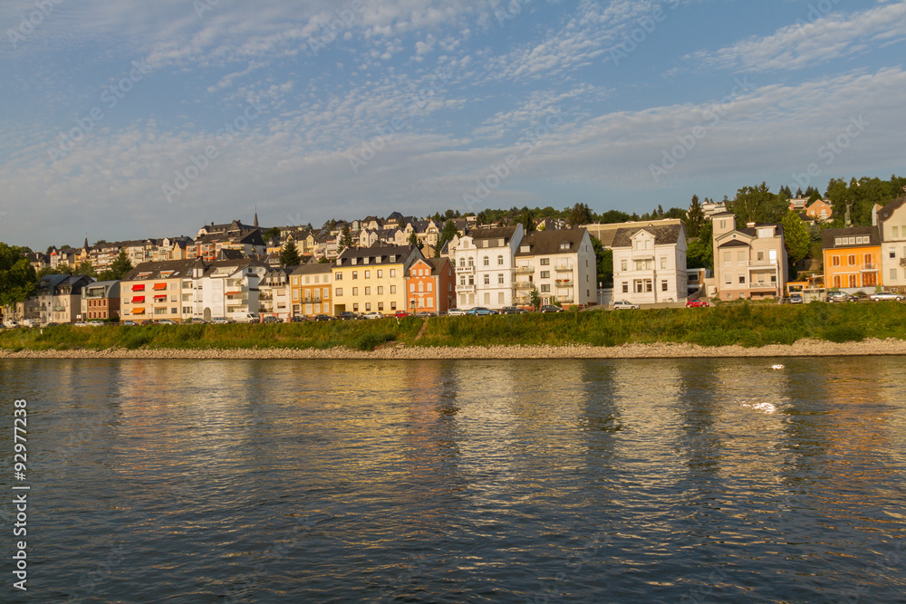 Koblenz residential district on the Rhine bathed in afternoon light