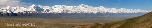 Panoramic view of Pamir mountain and Pik Lenin