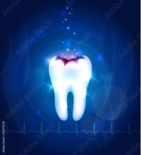 Dental caries abstract blue background