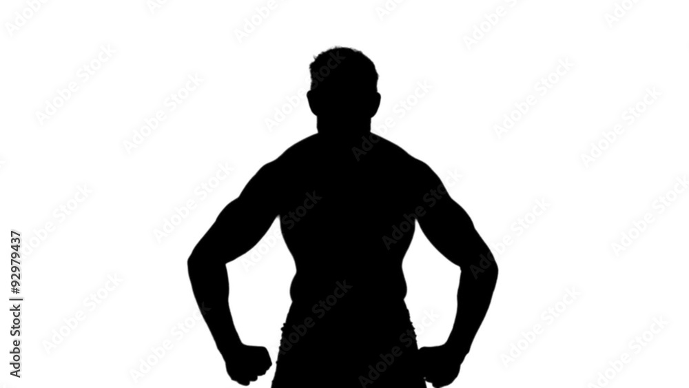 Muscular silhouette of man flexing muscles Muscular silhouette of man flexing muscles