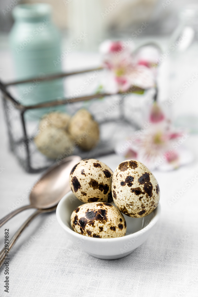 Fototapeta premium Wachteleier in einer Schale