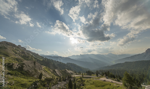 Road to Valparola mountain pass in the Dolomites, Italy photo