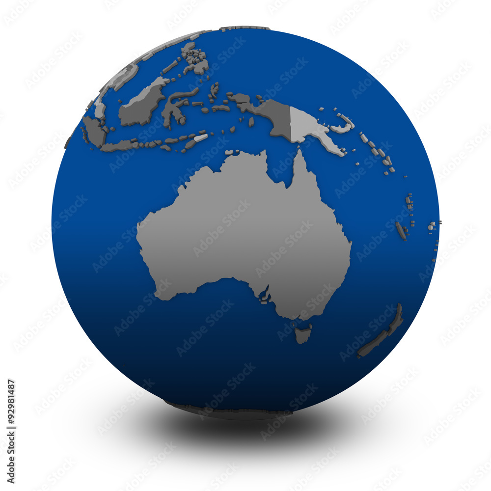 Australia on political globe illustration