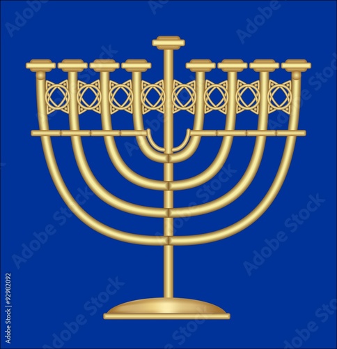 Classic antique gold candlestick, nine-branched candle holder, symbol of jewish feast of Hanukkah