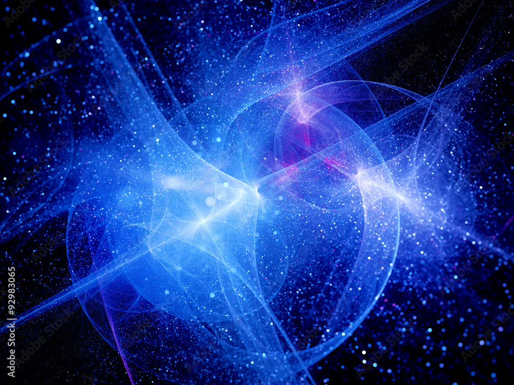 Fototapeta premium Blue glowing curves with particles in space