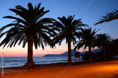 Night landscape with the image of adriatic bay in Bar  Montenegro