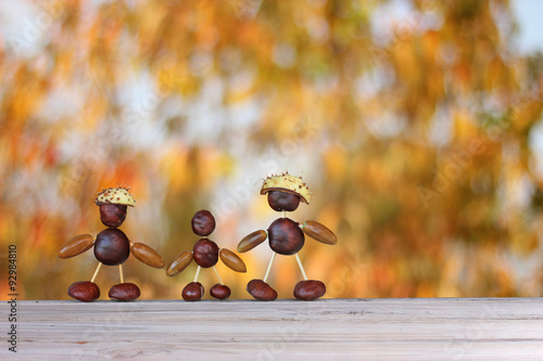 chestnuts guys on autumn blurry background