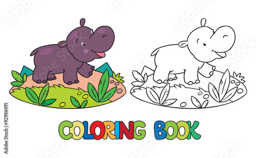 Coloring book of little funny hippo