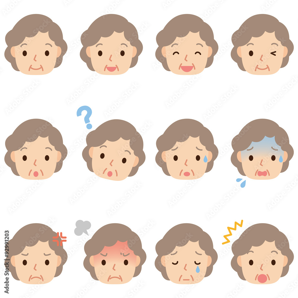 高齢者 女性の表情 顔アイコン Stock イラスト Adobe Stock