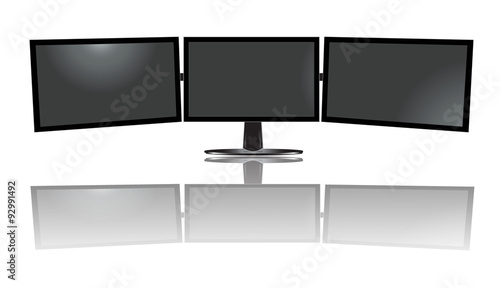three wide monitors, triple, tv, flat vector illustration 