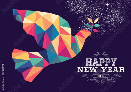 Happy new year 2016 dove triangle hipster color