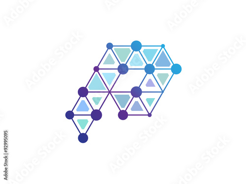 P Letter Blue Line Dot Network Logo
