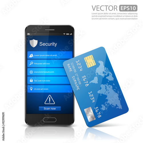 Modern mobile smartphone with credit card.vector