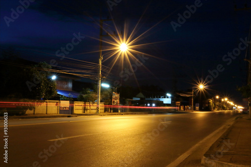 light on road in night time