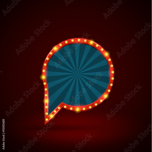 Abstract retro light circle banner with light bulbs on the contour. Vector illustration. Can use for promotion advertising...