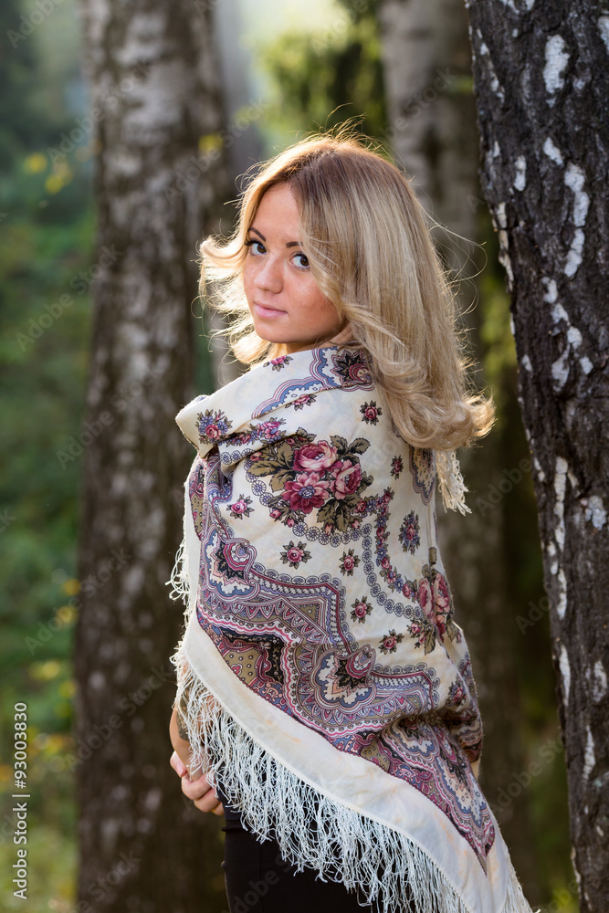 Young attractive woman at traditional shawl Young attractive woman at traditional shawl