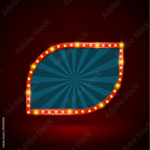 Abstract retro light banner with light bulbs on the contour. Vector illustration. Can use for promotion advertising.