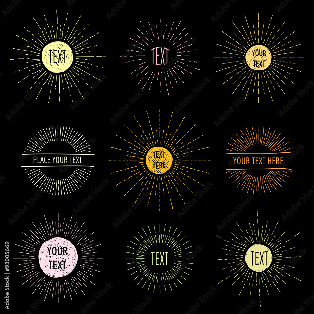 Hand draw doodle sunbursts with place for text Hand draw doodle sunbursts with place for text
