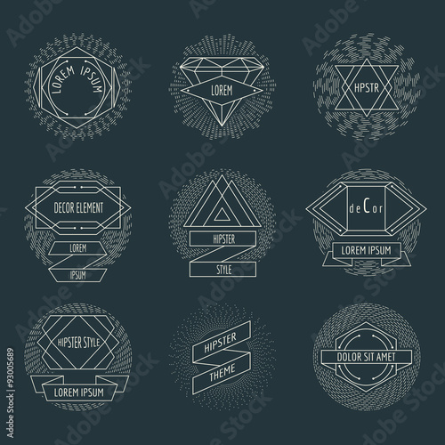 Retro hipster logos and labels with radial sunbusrt photo