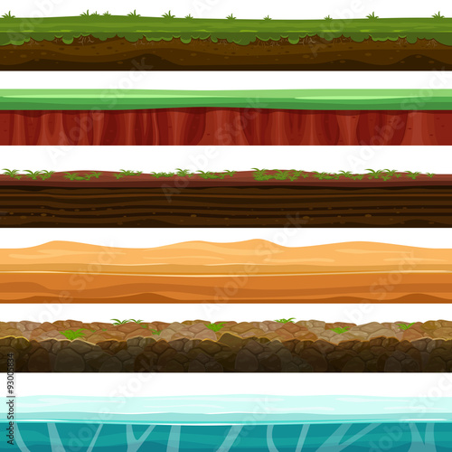 Seamless grounds, soils and land vector set for UI games