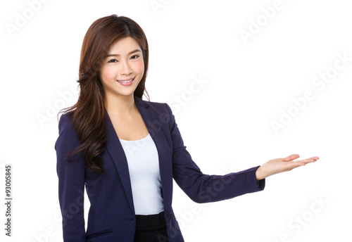 Asian businesswoman hand show with blank sign